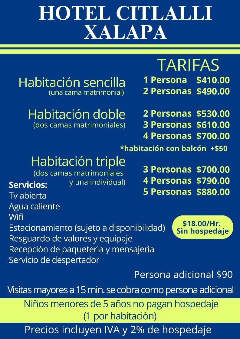 TARIFAS HOTEL CITLALLI